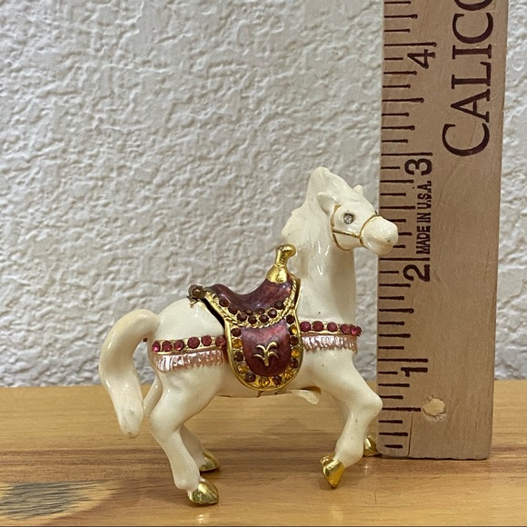 Objet d Art Form Work of Art White Horse Rhinestone Enamel Trinket Box - Picture 9 of 12